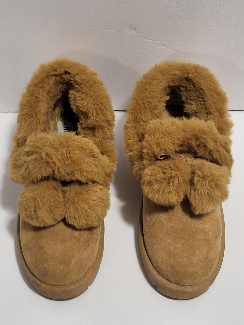 Rouge! Faux-Fur Bow Slip-On Slippers - Caramel Brown